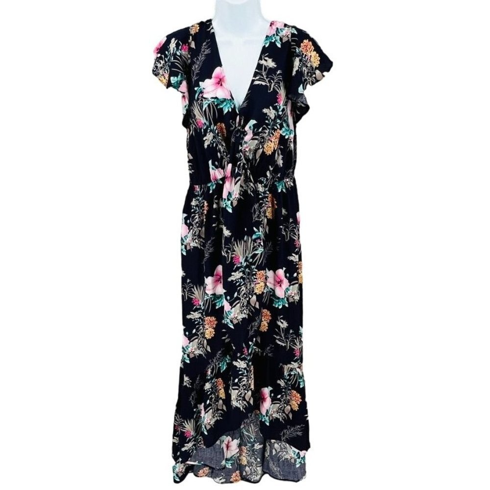 Umgee Floral Dress Size S High Low Hem Floral Print Flowy Ruffle Cap Sleeve